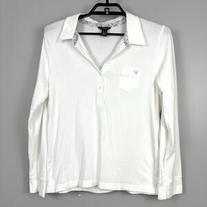 Vintage Y2K American Eagle XL Outfitters Long Sleeve White Henley Pocket Women